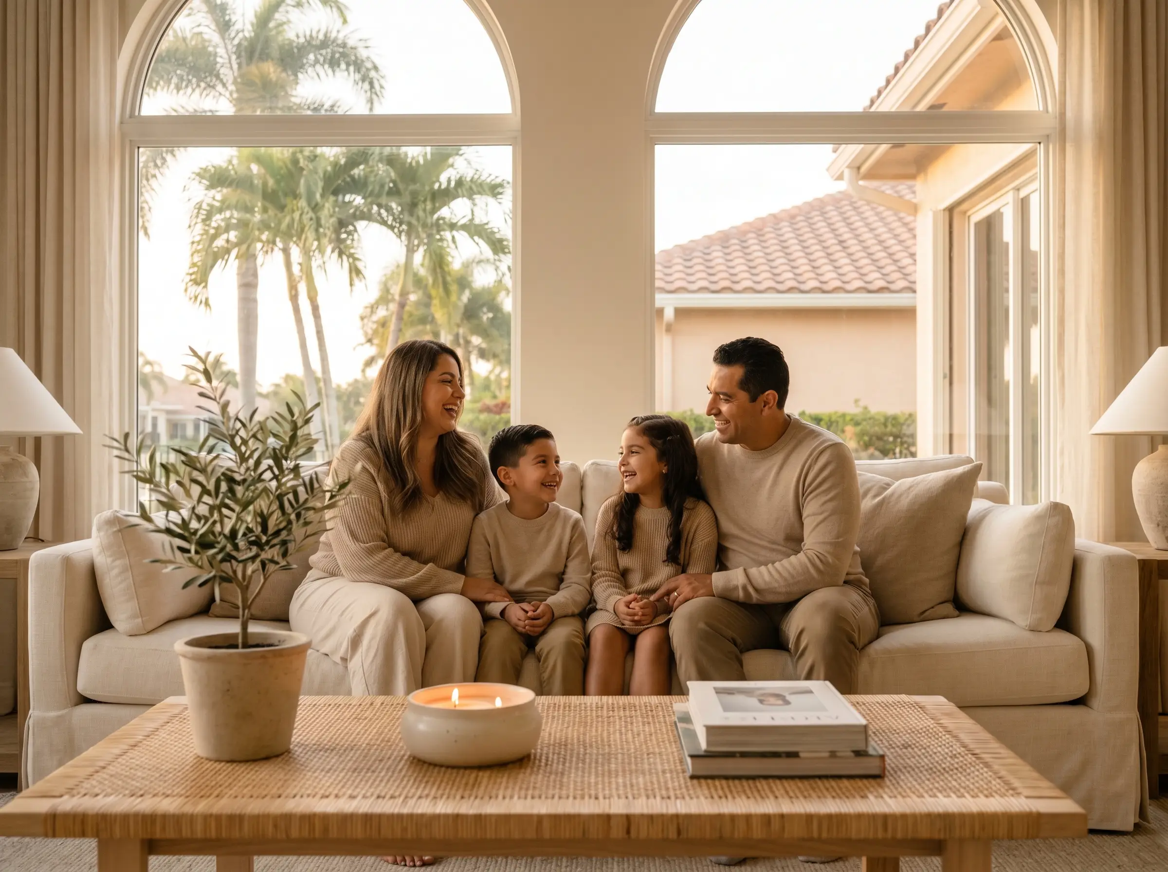 Florida family gathered together in a bright living room